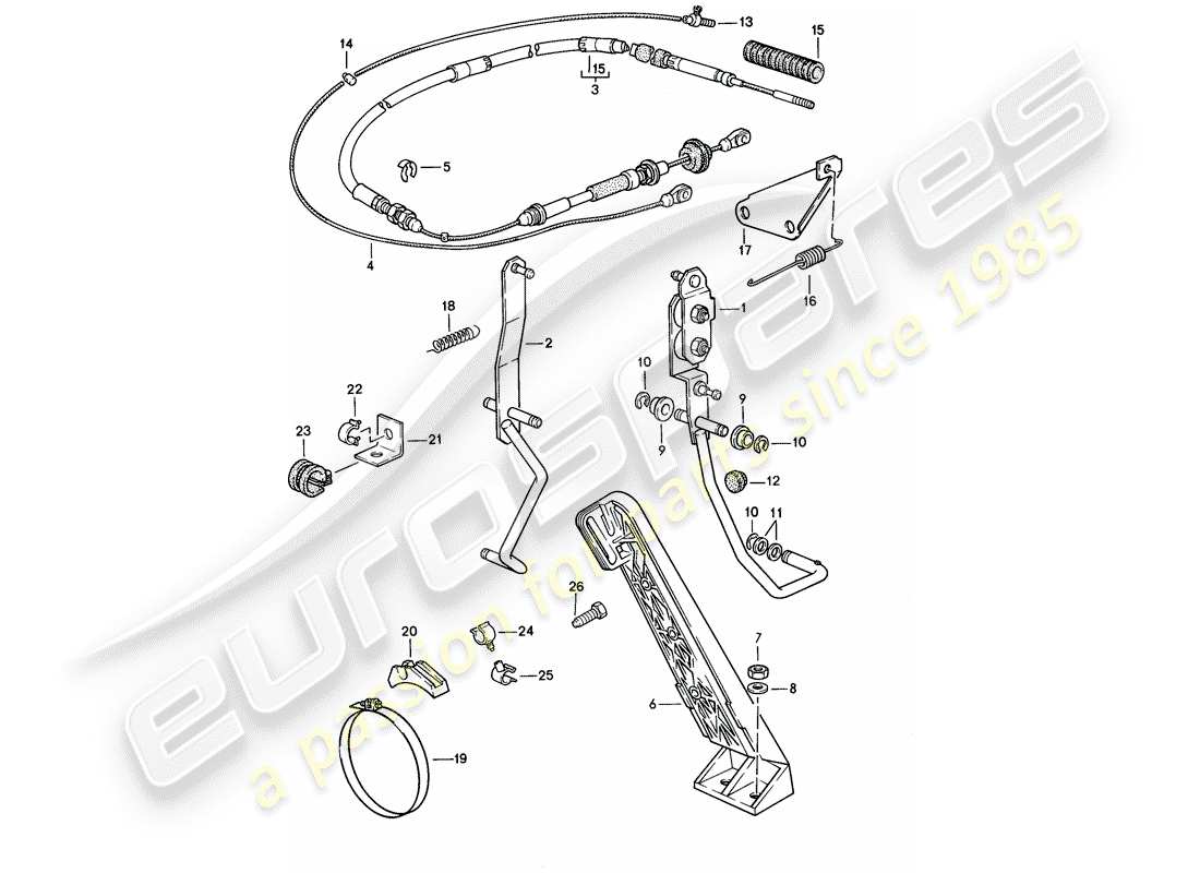 porsche 1987 (924s) comando acceleratore - per - cambio automatico schema delle parti