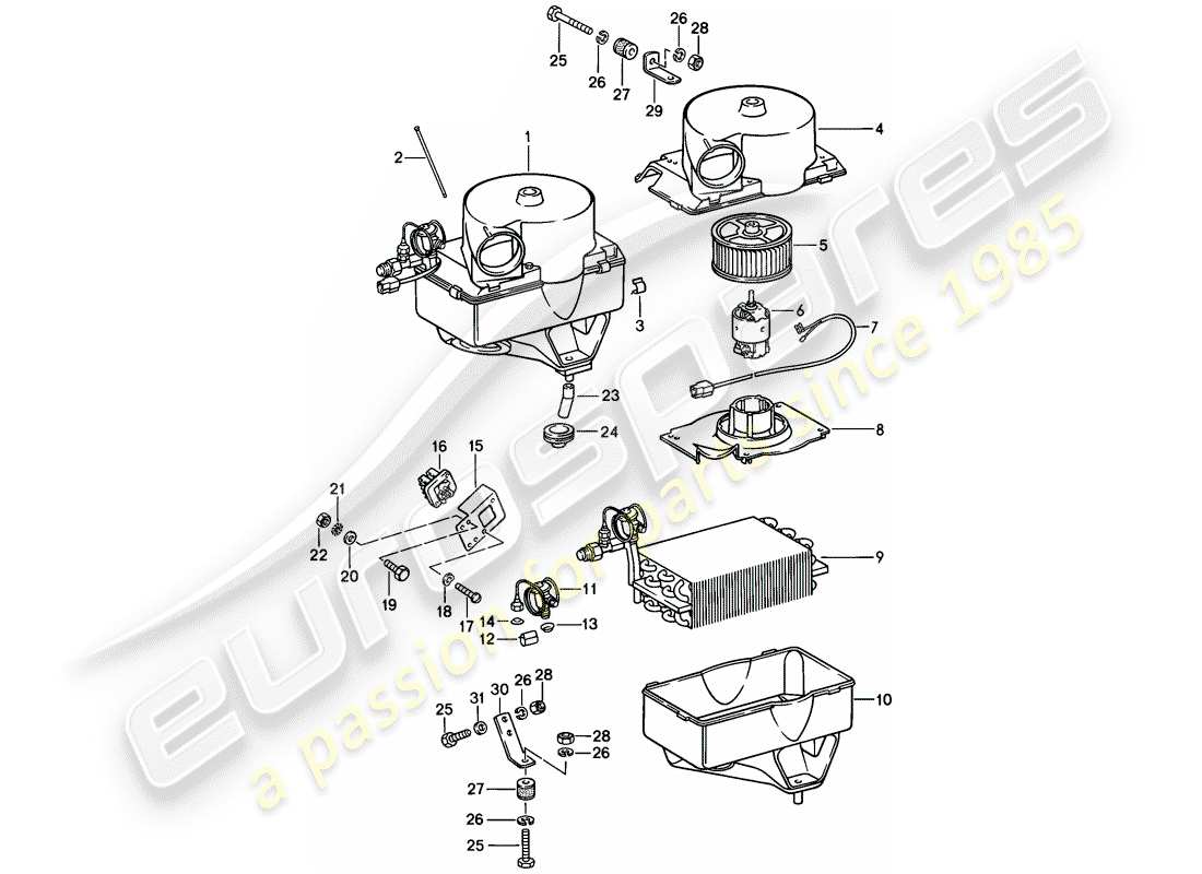 porsche 1978 (924) evaporatore diagramma delle parti