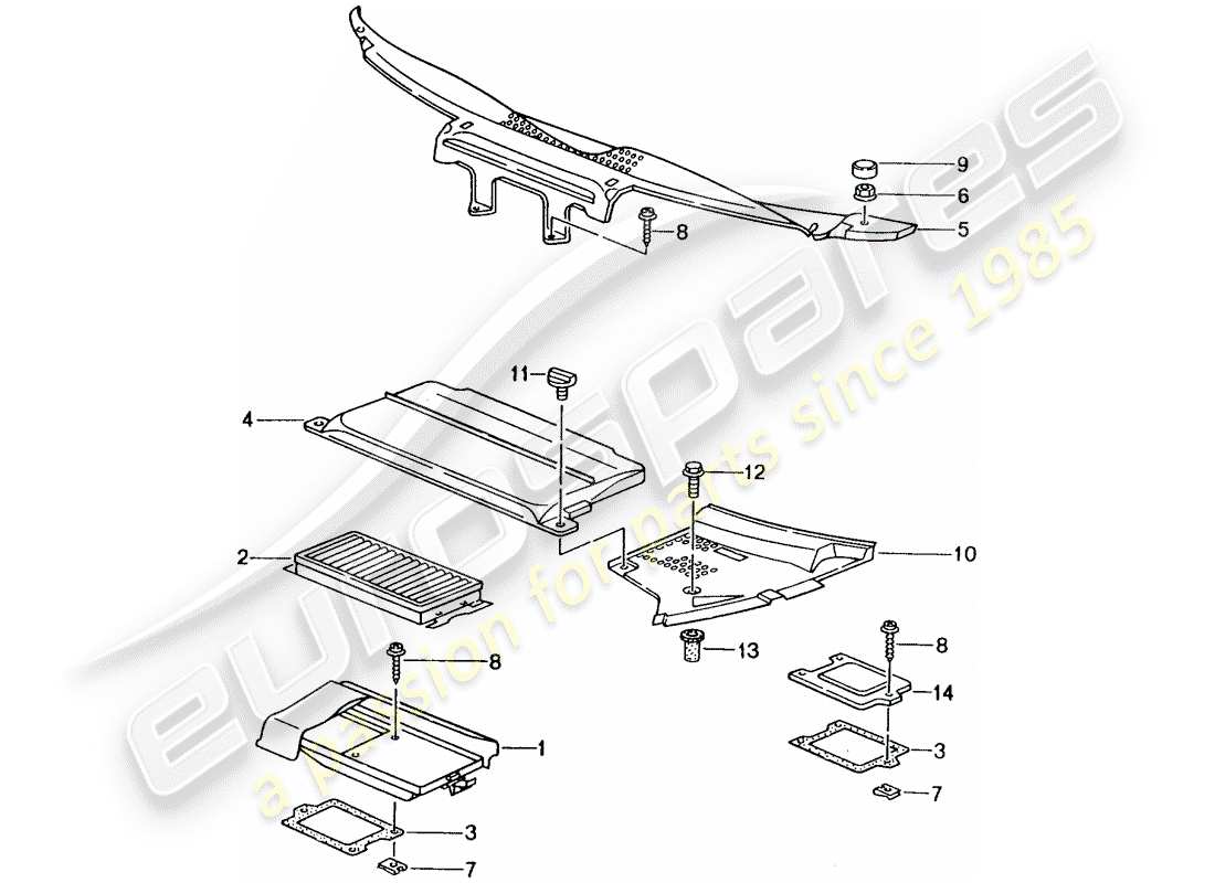 porsche 2001 (996 gt3) elemento filtrante polvere e polline - coperchi - cappuccio schema delle parti