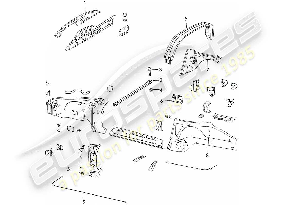 porsche 1972 (911) pannellatura interna diagramma delle parti