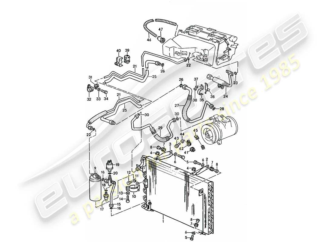 porsche 1994 (928) condizionatore automatico - linee - e - unità ausiliari schema parte