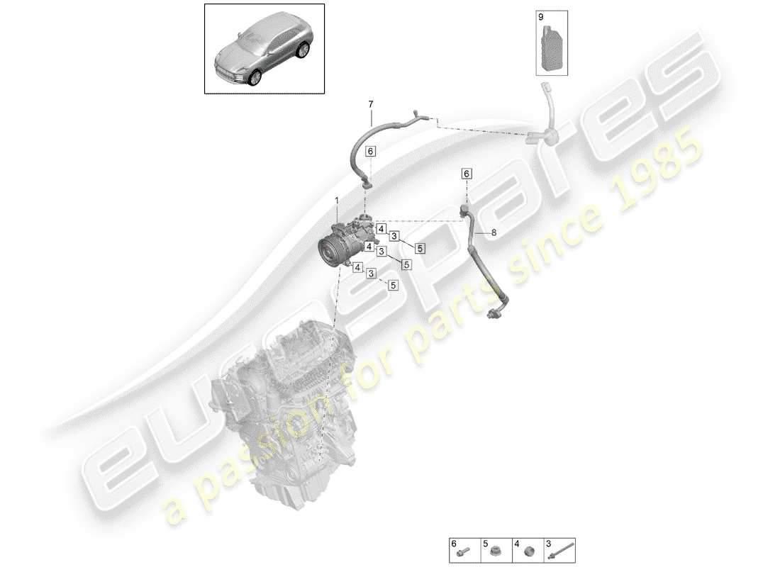 porsche 2019 (macan) compressore del condizionatore d'aria diagramma delle parti