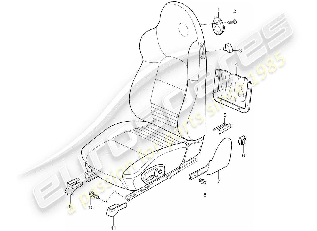 porsche 2002 (996 gt3) sedile sportivo diagramma delle parti