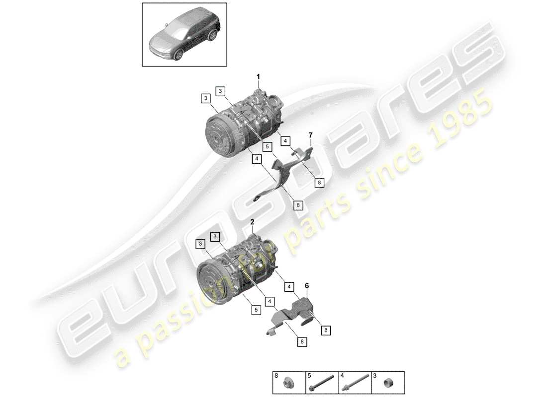 porsche 2019 (cayenne e3 9ya/9yb) compressore diagramma delle parti