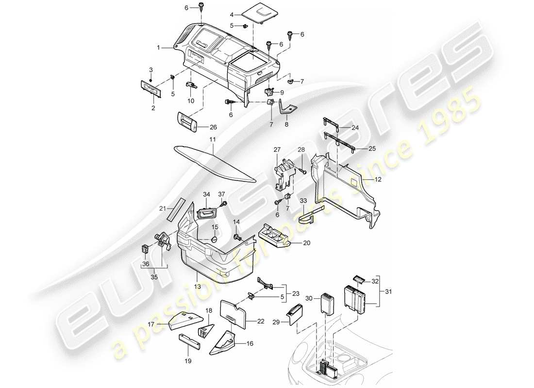 porsche 2009 997-2 turbo / gt2 vano bagagli schema delle parti