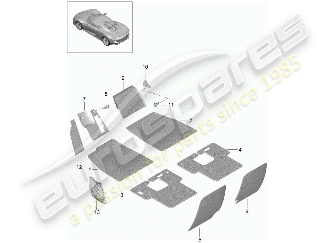 porsche 2015 (918 spyder) diagramma delle parti del vano piede