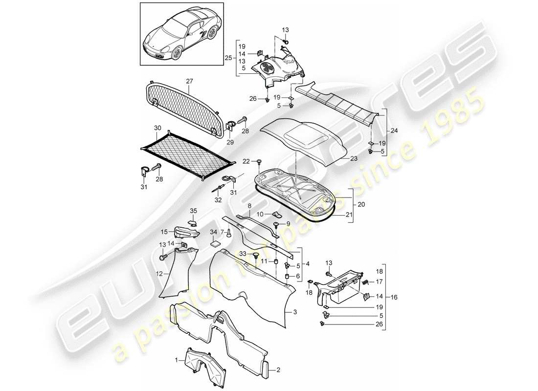 porsche 2012 (987 cayman) finiture diagramma delle parti