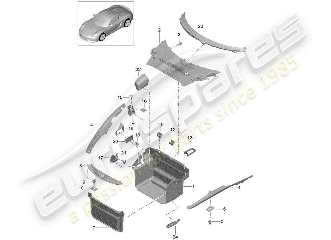 porsche 2016 (981 boxster spyder) vano bagagli schema delle parti