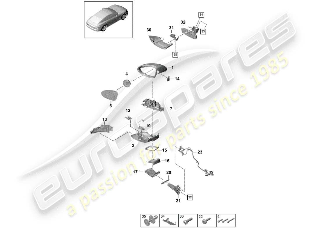 porsche 2017 (panamera 971-1) specchio retrovisore schema delle parti