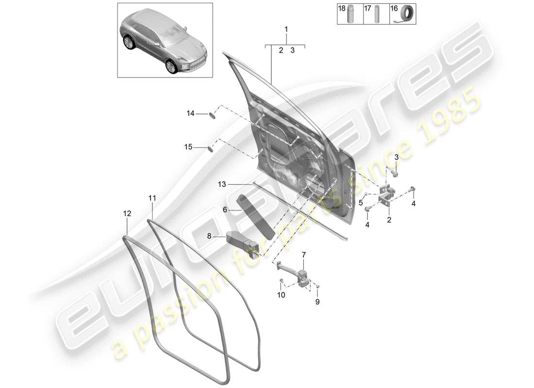 porsche 2019 (macan) guscio della porta diagramma delle parti