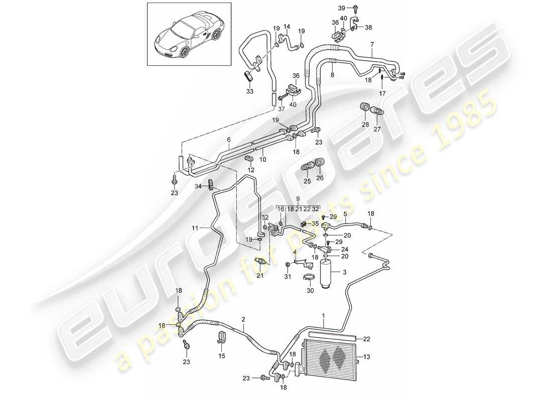 porsche 2009 (987 boxster) circuito frigorifero diagramma delle parti