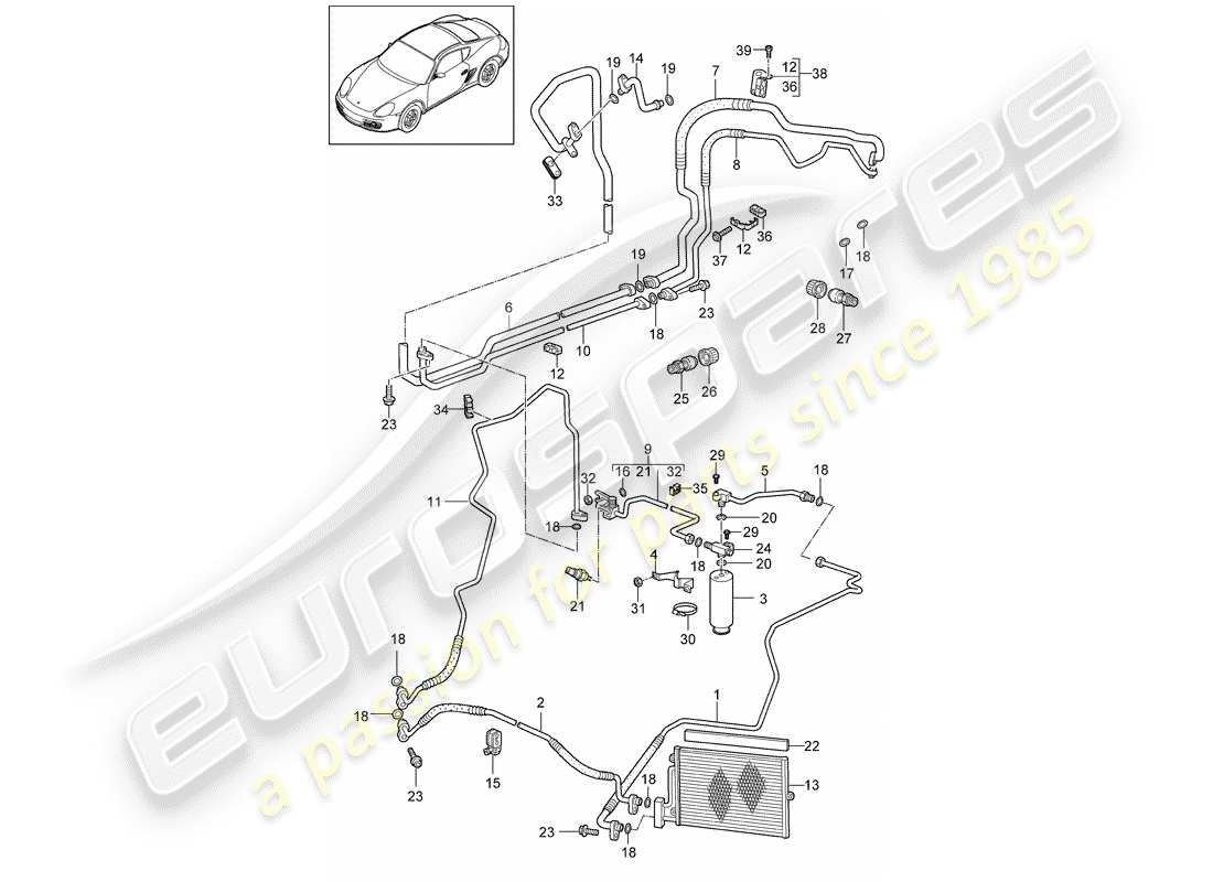 porsche 2010 (987 cayman) schema delle parti del circuito frigorifero