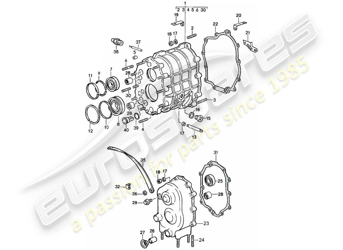 porsche 1989 (911) scatola ingranaggio - coperchio trasmissione diagramma delle parti