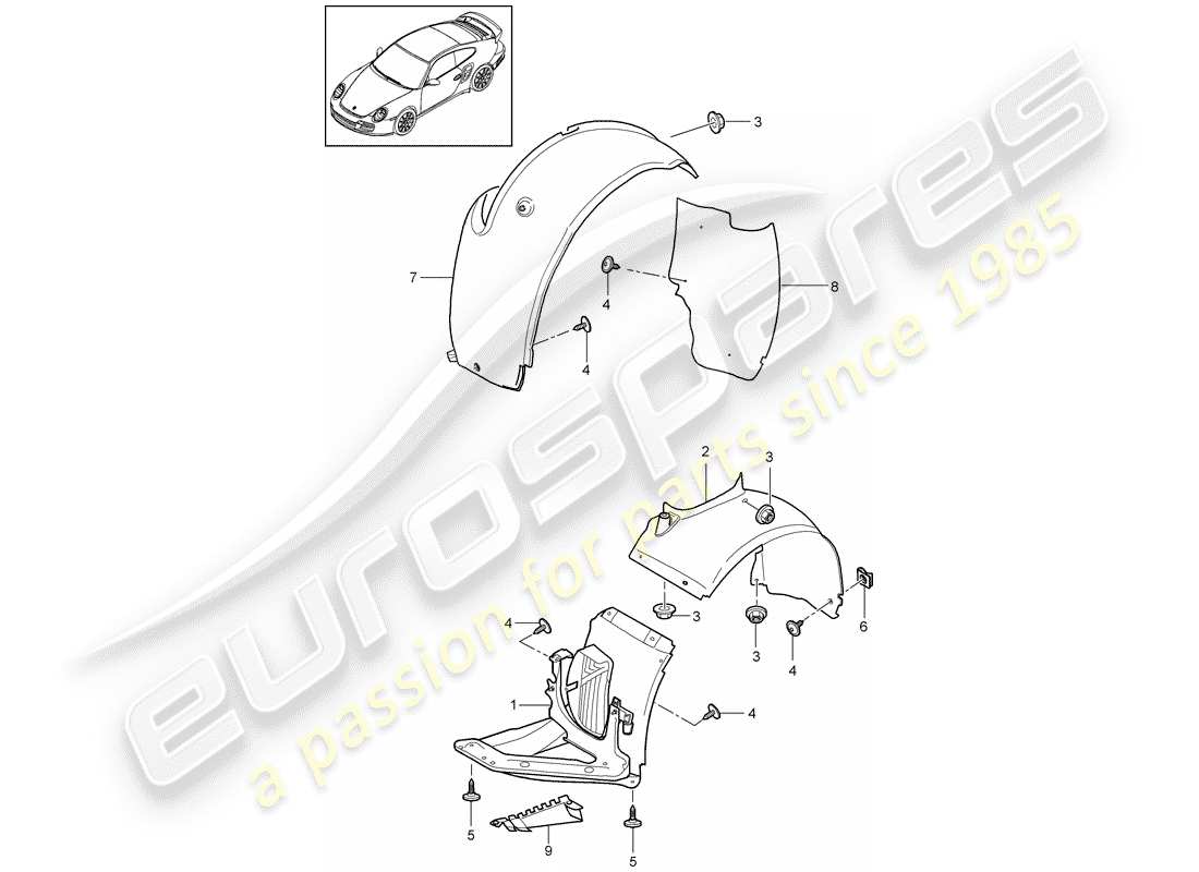 porsche 2011 (997-2 turbo / gt2 rs) finiture diagramma delle parti
