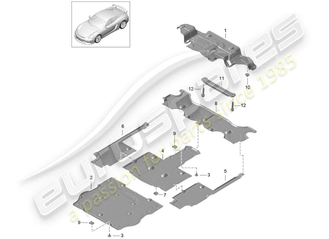 porsche 2016 (981 cayman gt4) diagramma delle parti della fodera