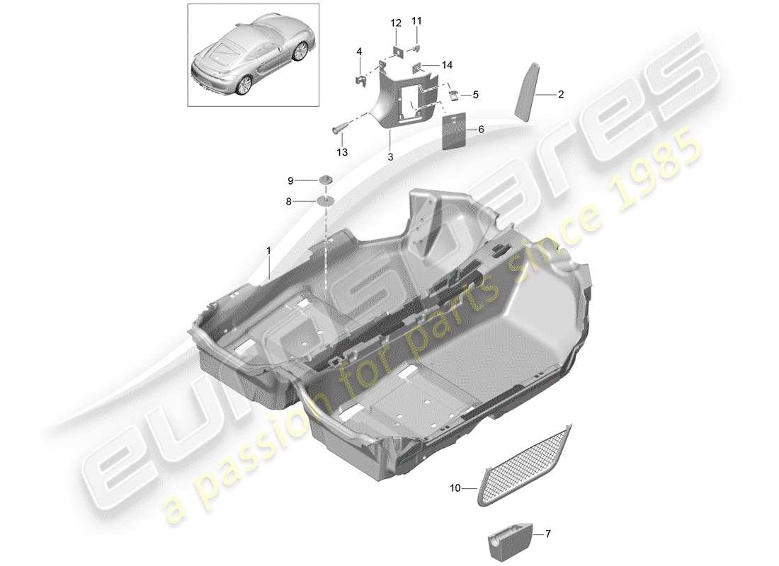 porsche 2016 (981 cayman gt4) schema delle parti della copertura del pavimento
