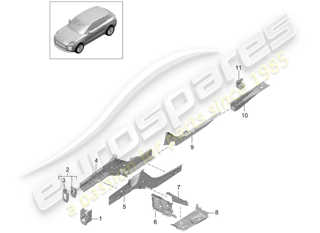 porsche 2019 (macan) fine frontale diagramma delle parti