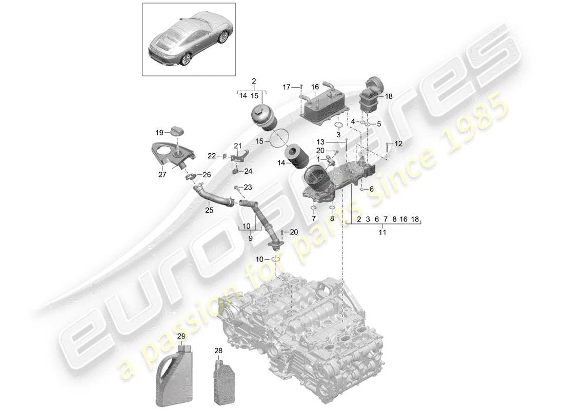 porsche 2020 (991-2) motore (press. olio/lubrica.) schema delle parti