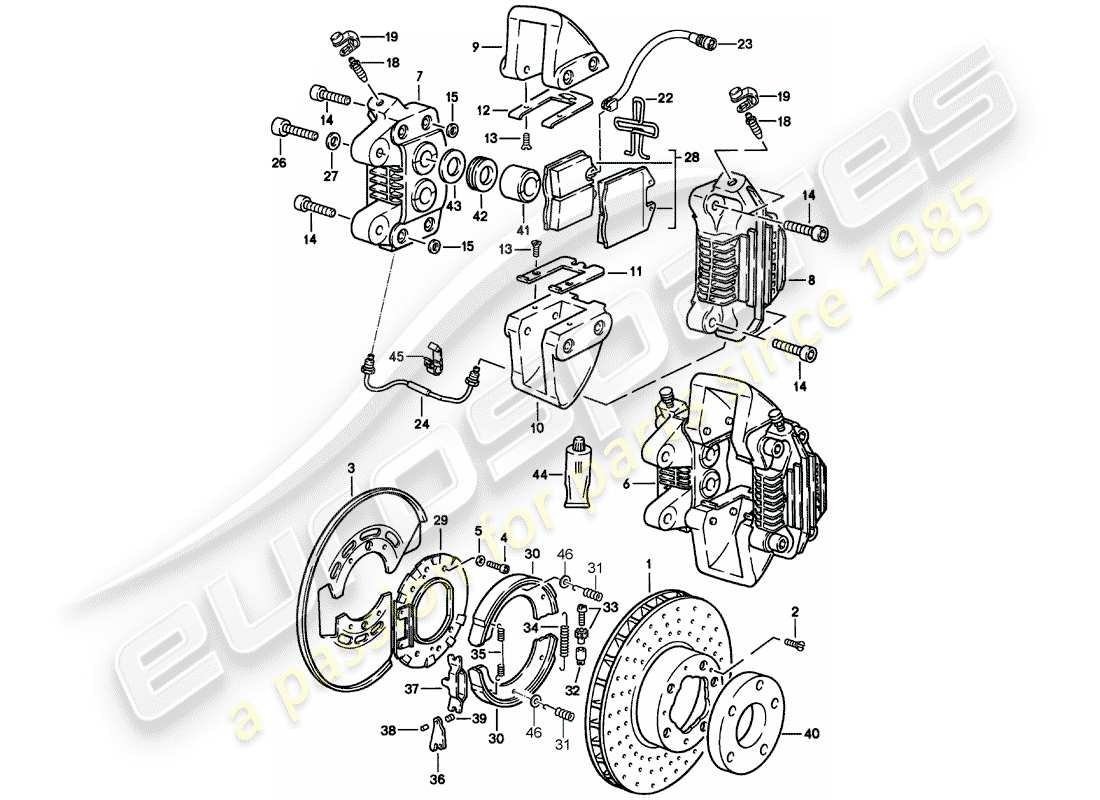 porsche 1989 (911) freno - asse posteriore diagramma delle parti