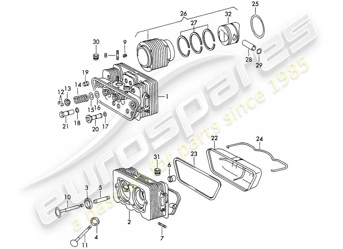 porsche 1966 (911/912) testata - cilindro con pistoni - set di riparazione per manutenzione - vedi illustrazione: esploso delle parti