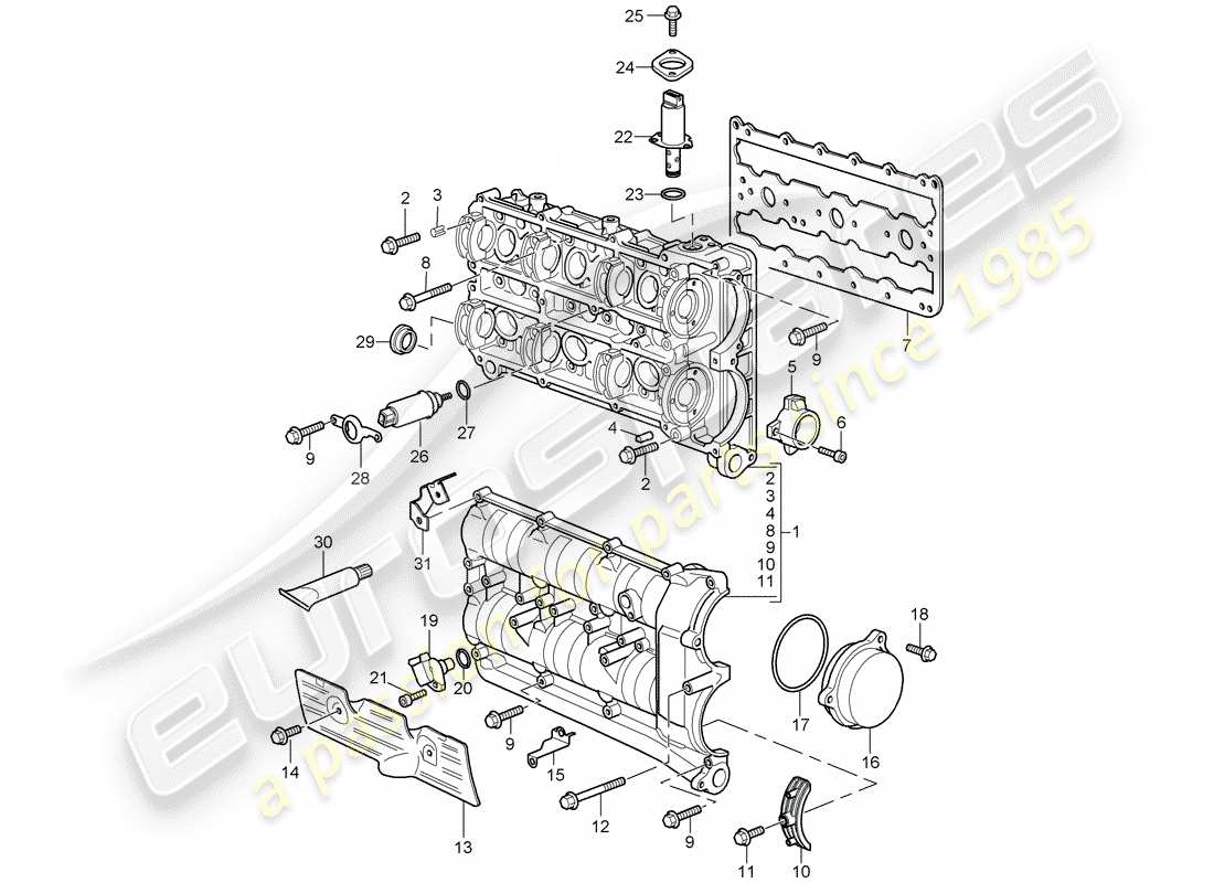 porsche 2009 997-2 turbo / gt2 schema delle parti dell'alloggiamento dell'albero a camme