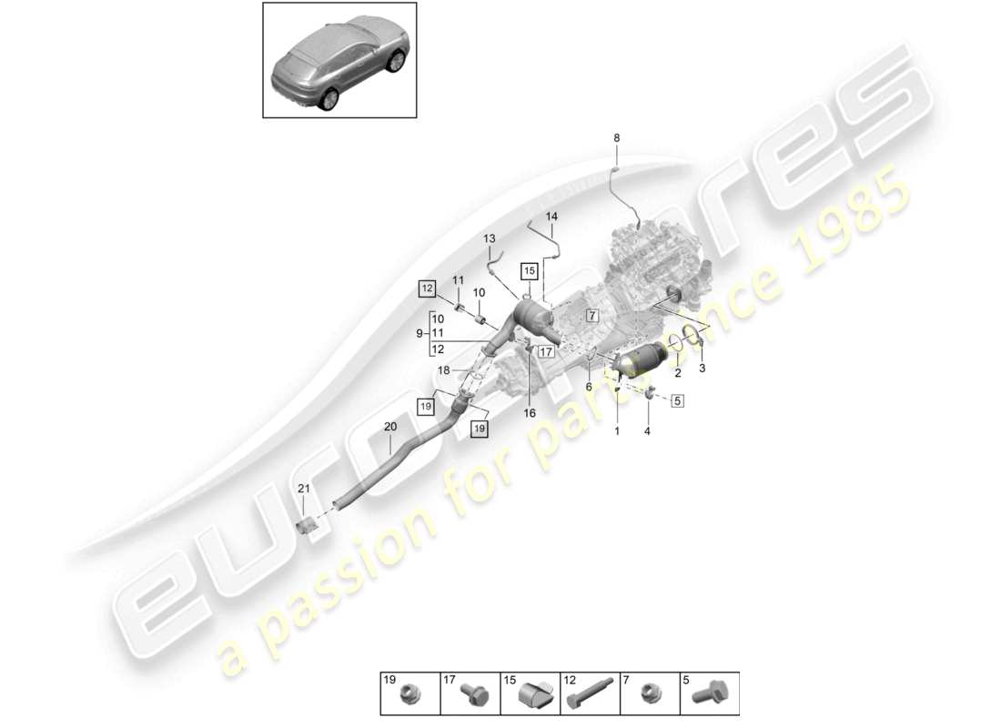 porsche 2020 (macan) convertitore catalitico filtro antiparticolato per benzina sonda lambda schema dei componenti