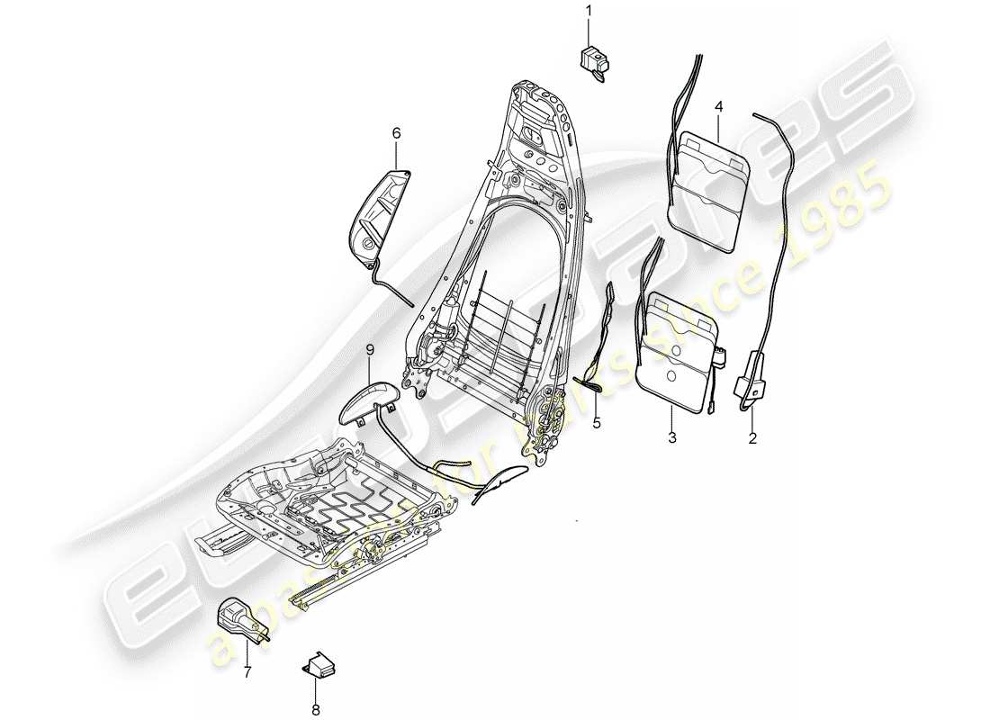 porsche 2006 (987 boxster) supporto lombare diagramma delle parti