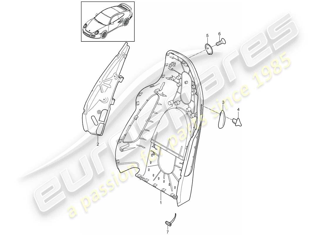 porsche 2011 (997-2 turbo / gt2 rs) guscio dello schienale schema delle parti