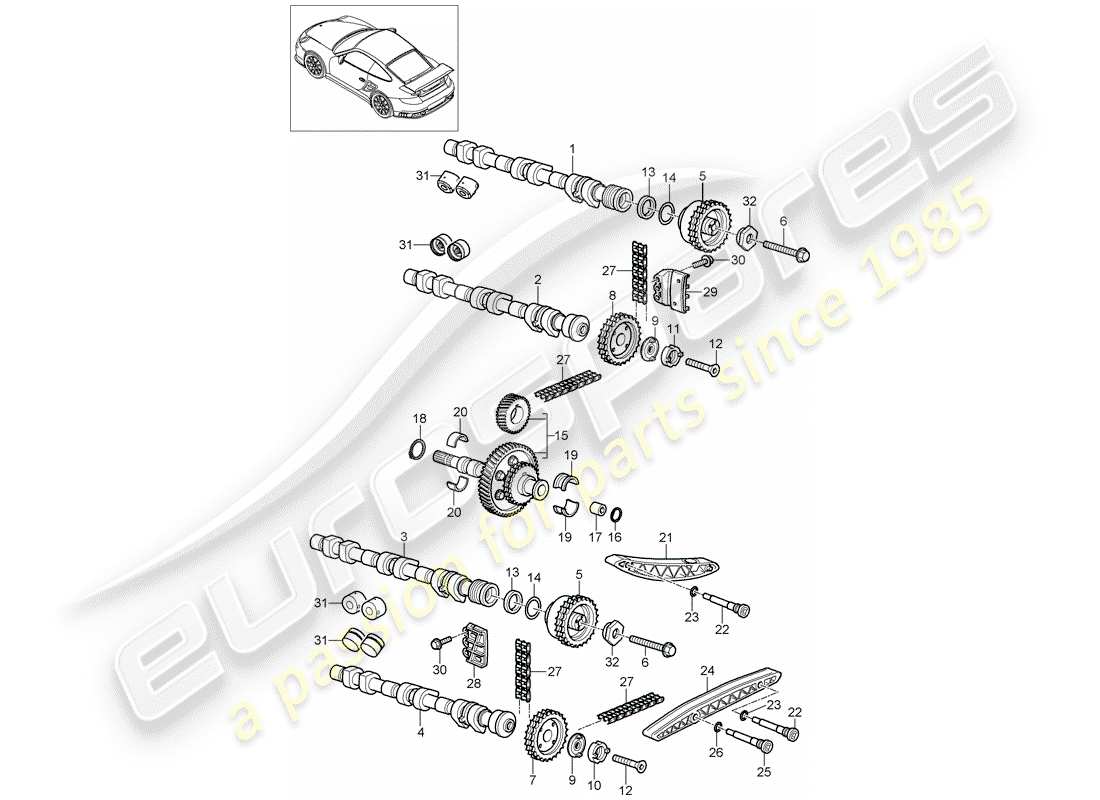 porsche 2010 (997-2 gt3) controllo della valvola diagramma delle parti