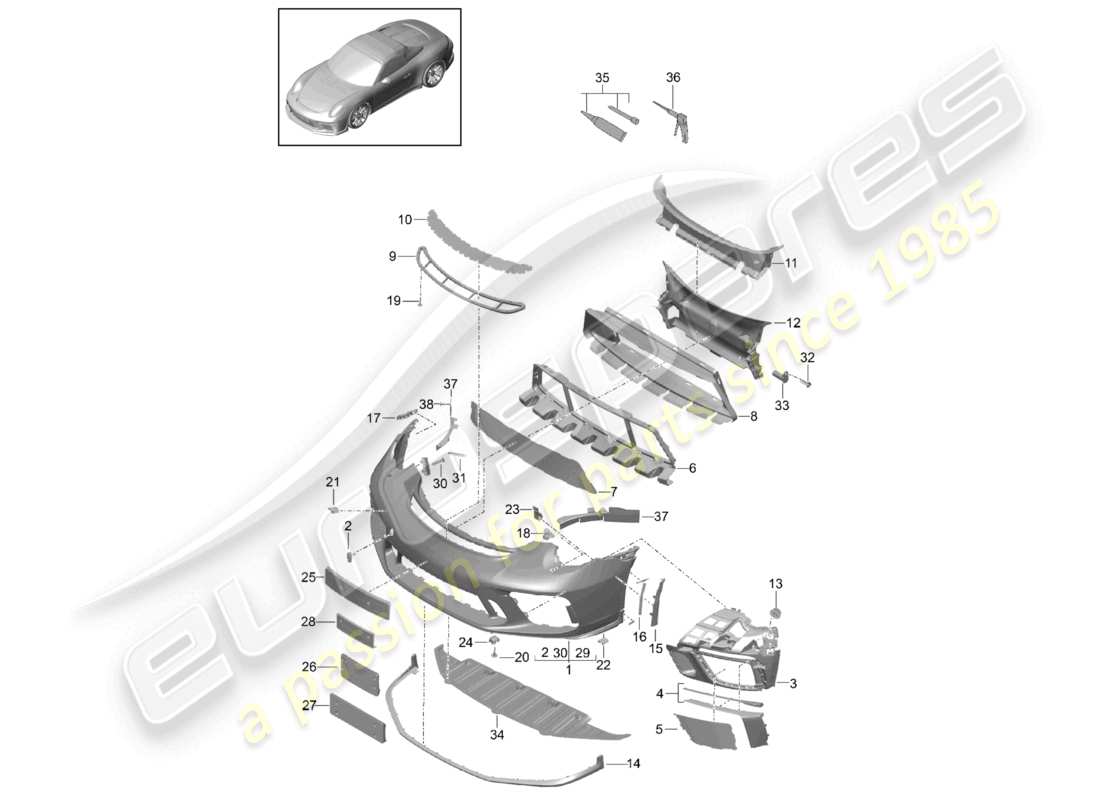 porsche 2020 (991-2 r/gt3/rs) spoiler anteriore paraurti diagramma delle parti