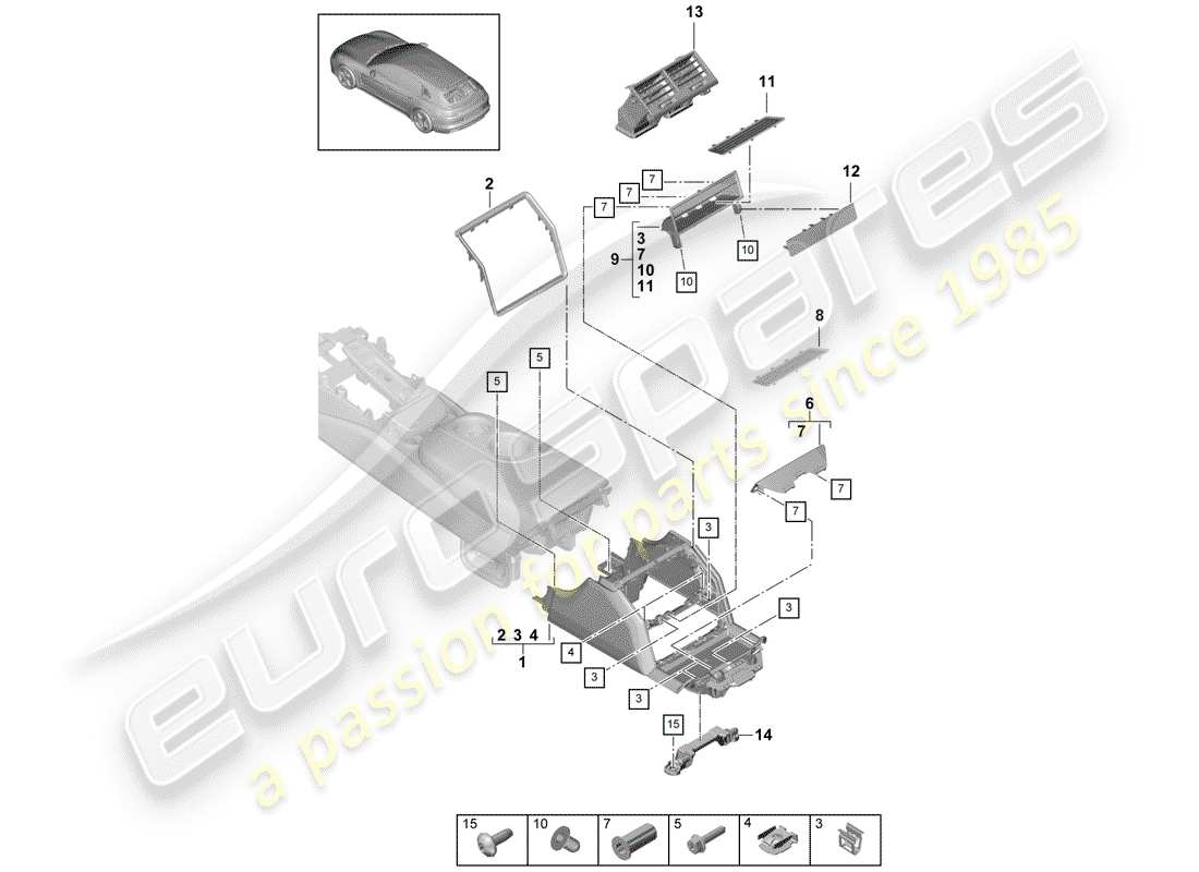 porsche 2017 (panamera 971-1) console centrale diagramma delle parti