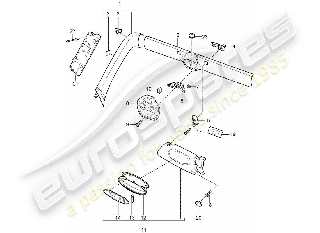 porsche 2007 (997-1) diagramma delle parti del montante a