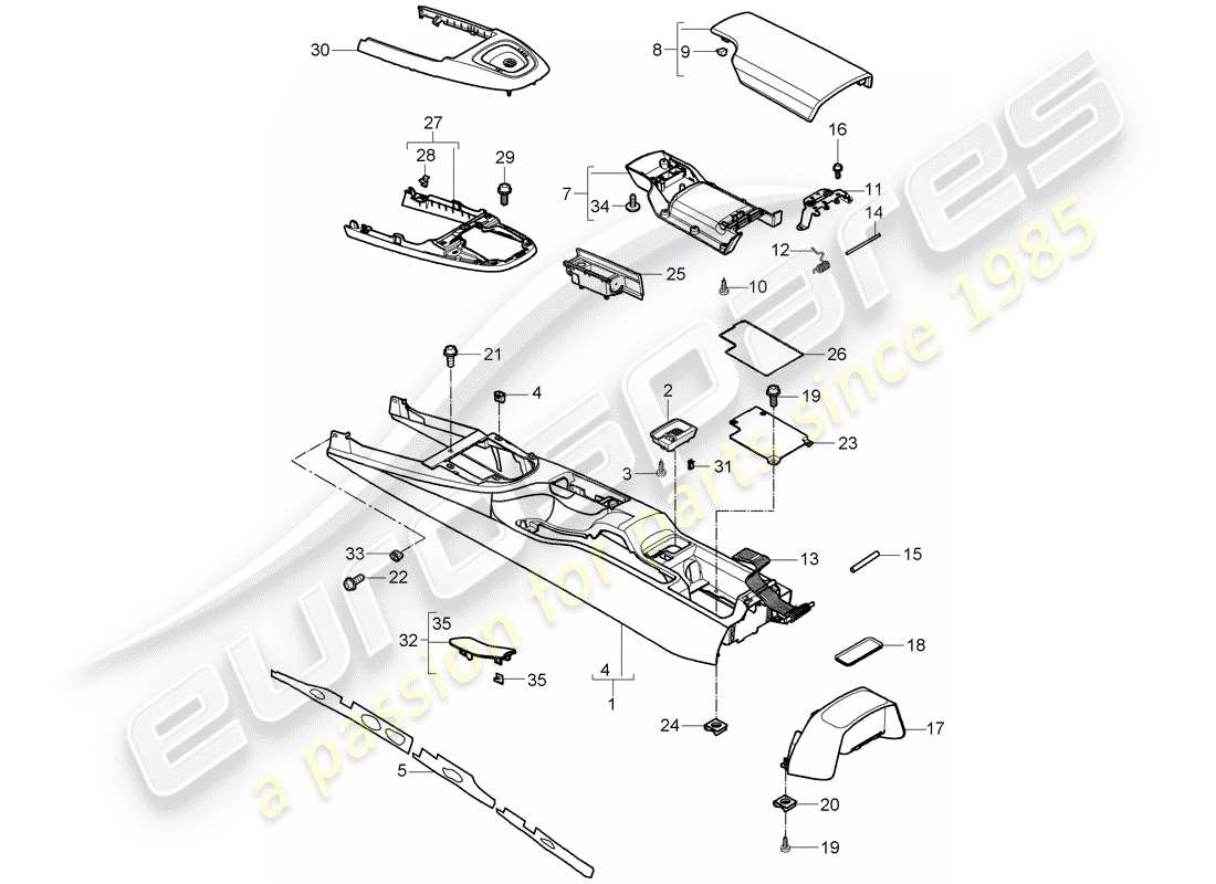 porsche 2012 (997-2) console centrale diagramma delle parti