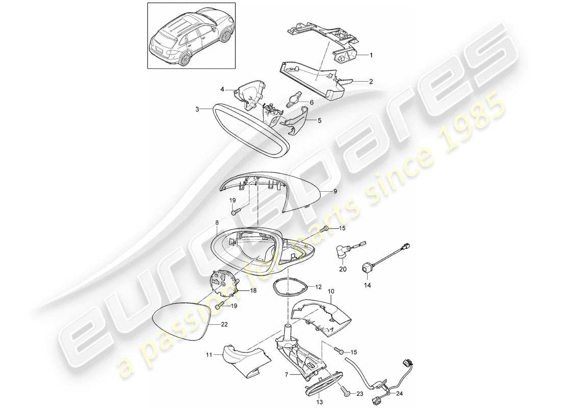 porsche 2013 (cayenne e2 92a) schema delle parti specchio retrovisore interno
