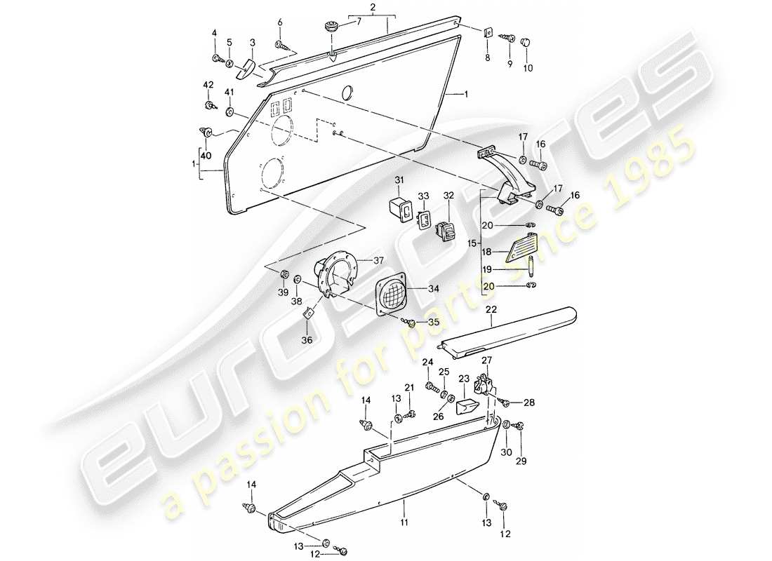 porsche 1988 (959) pannello della porta diagramma delle parti