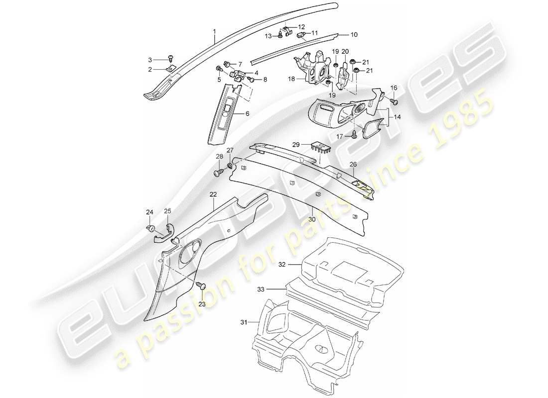 porsche 2005 (996) finiture - d - mj 2002>> diagramma delle parti