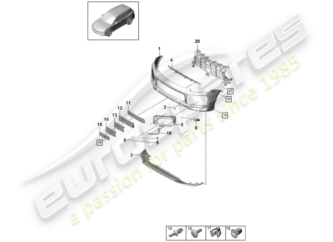 porsche 2019 (cayenne e3 9ya/9yb) paraurti diagramma delle parti