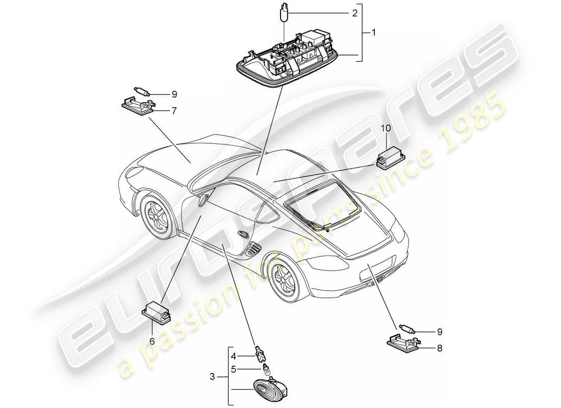 porsche 2009 (987 cayman) luci interne diagramma delle parti