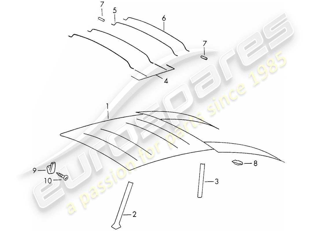 porsche 1972 (911) dotazioni interne - tetto diagramma delle parti