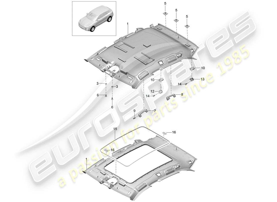 porsche 2016 (macan) pannello di rivestimento del tetto diagramma delle parti