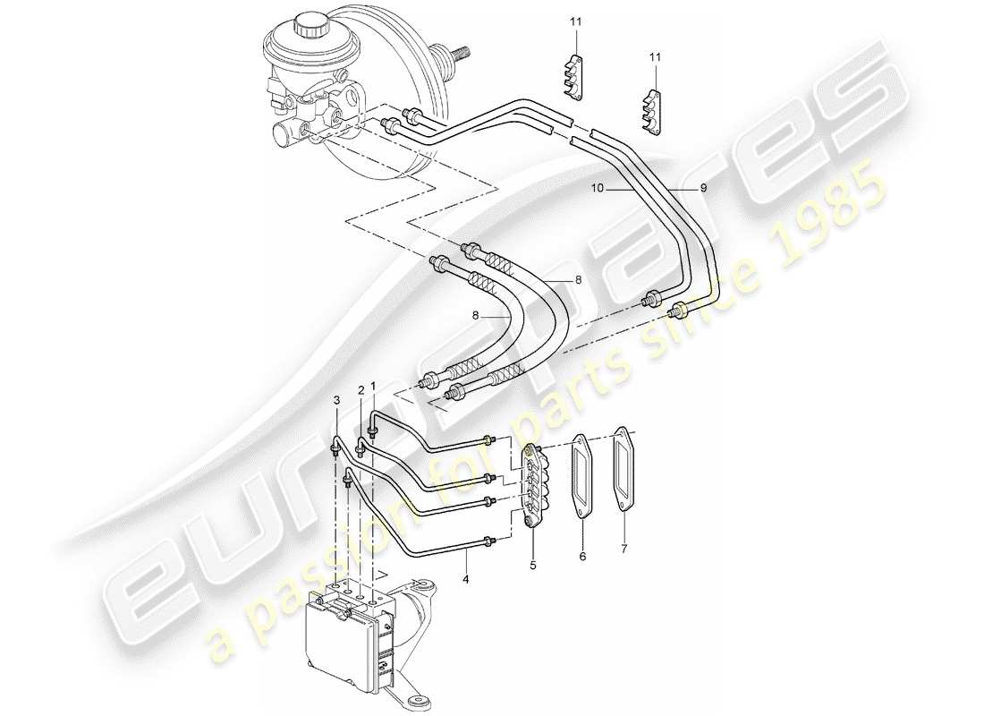 porsche 2007 (997-1) linee dei freni diagramma delle parti