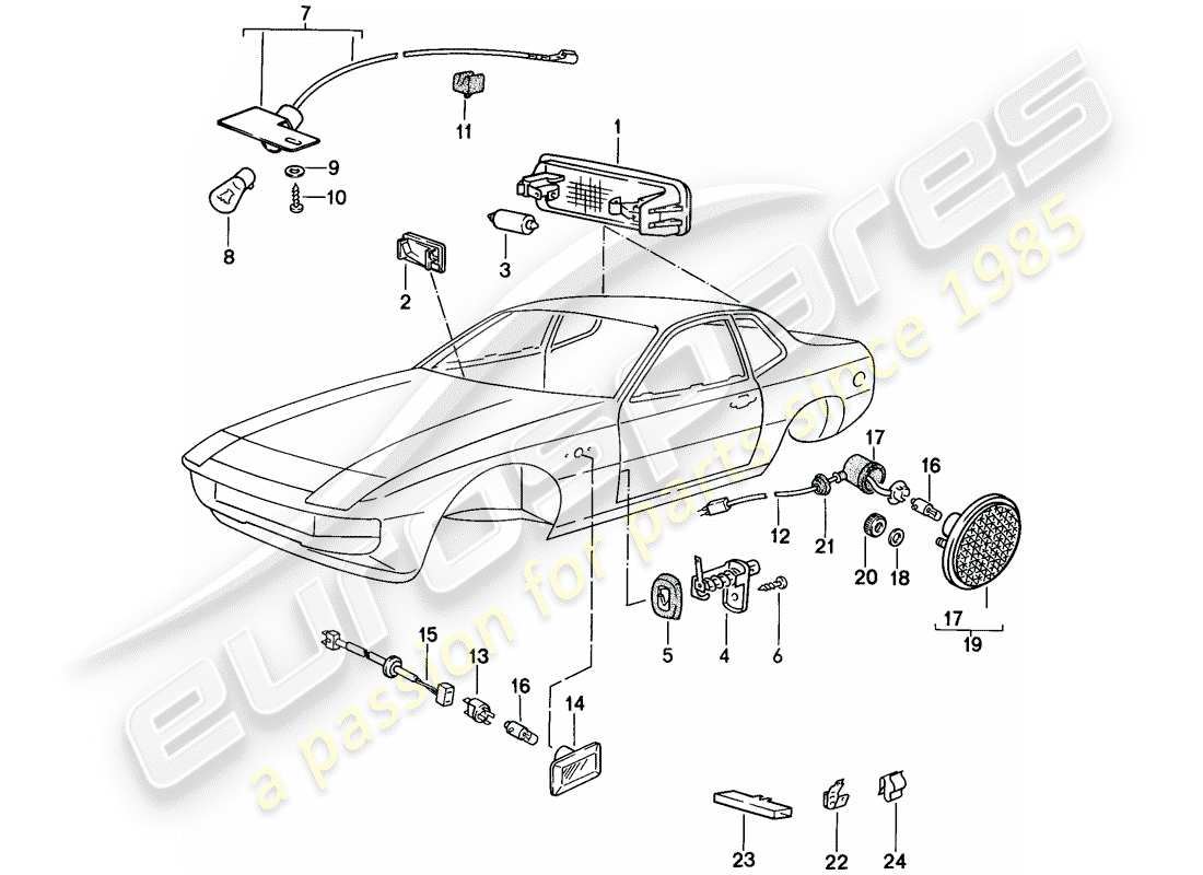 porsche 1987 (924s) luce interna - ripetitore indicatori di direzione diagramma delle parti
