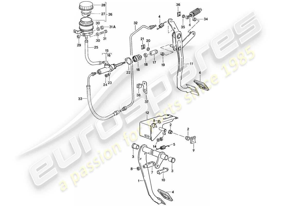 porsche 1986 (924s) freno - frizione - pedali diagramma delle parti