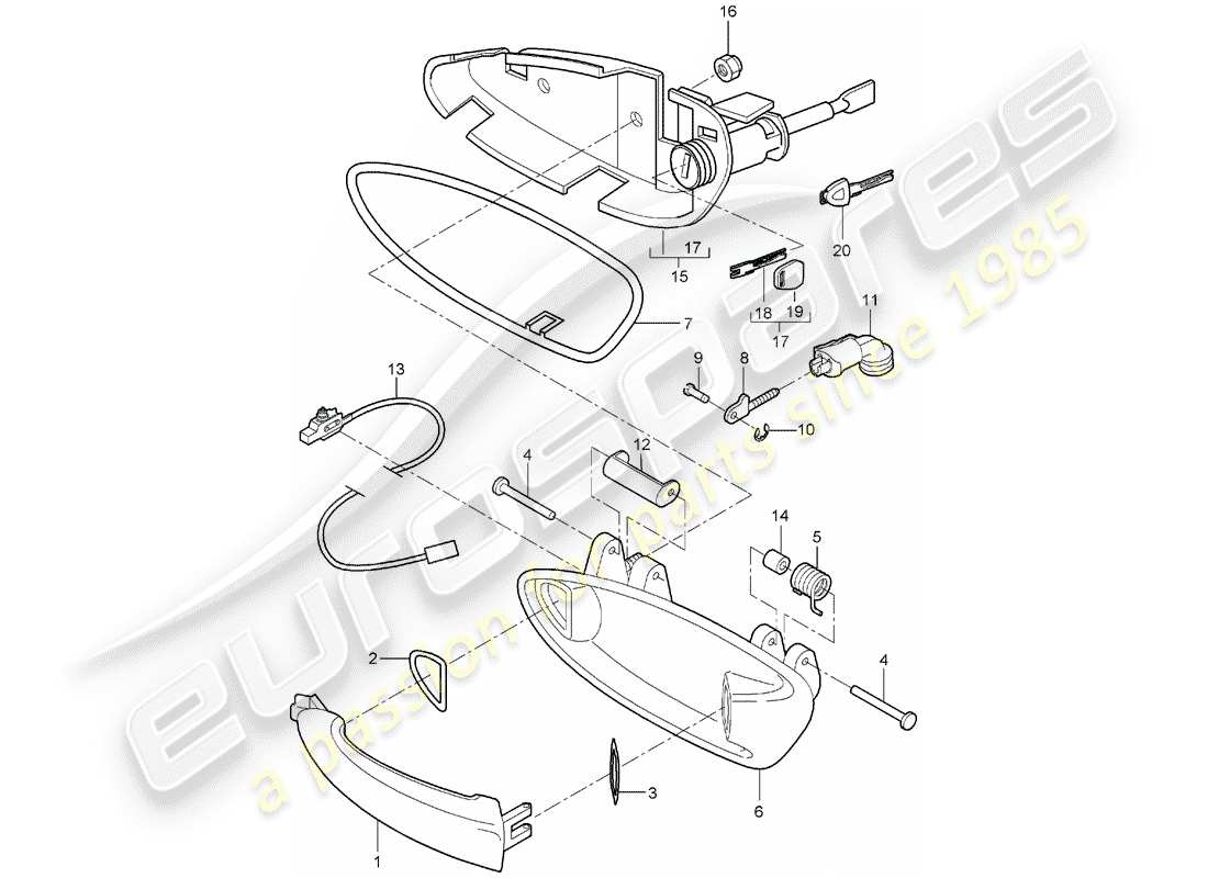 porsche 2007 (987 boxster) maniglia diagramma delle parti