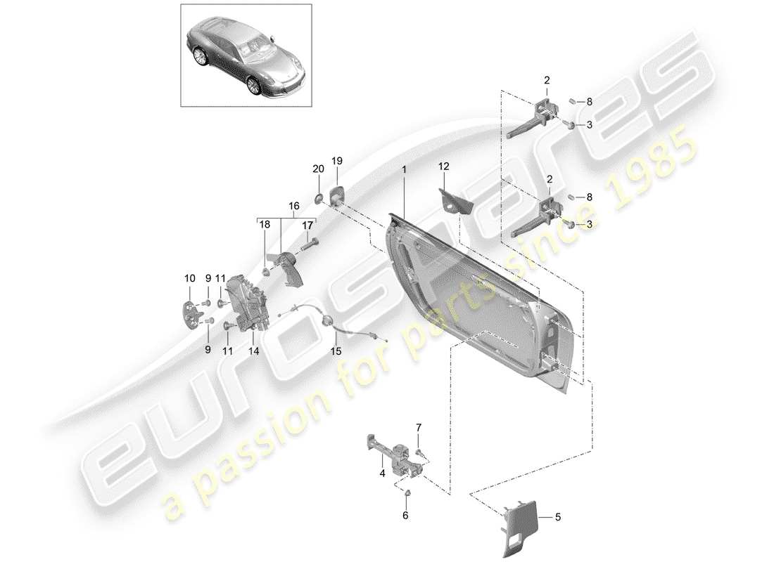 porsche 2016 (991-1 r/gt3/rs) schema delle parti guscio della portiera