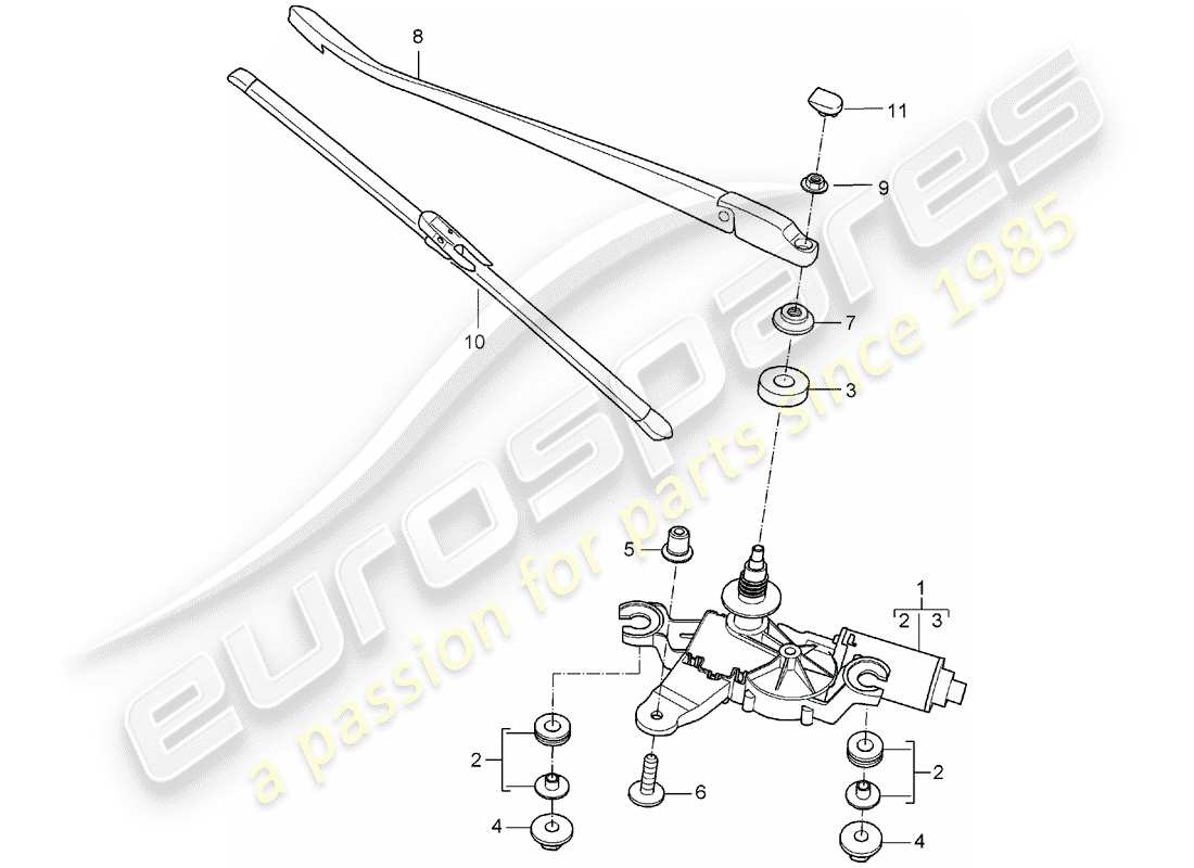 porsche 2007 (997-1) tergicristallo posteriore diagramma delle parti