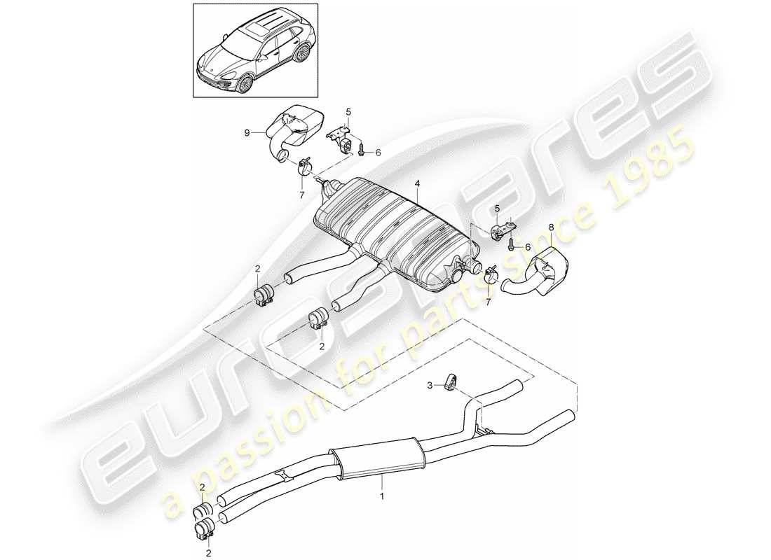 porsche 2011 (cayenne e2 92a) impianto di scarico diagramma delle parti