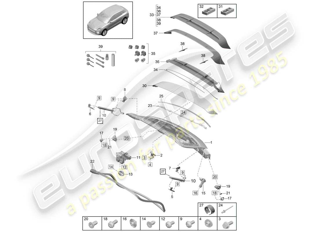 porsche 2019 (macan) coperchio baule posteriore diagramma delle parti
