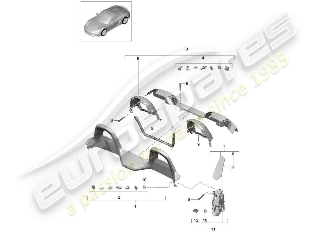 porsche 2016 (981 boxster spyder) diagramma delle parti trims