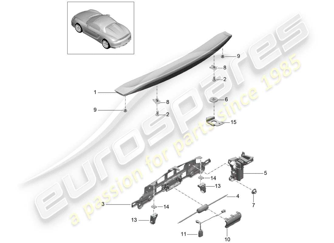 porsche 2016 (981 boxster spyder) schema delle parti spoiler posteriore